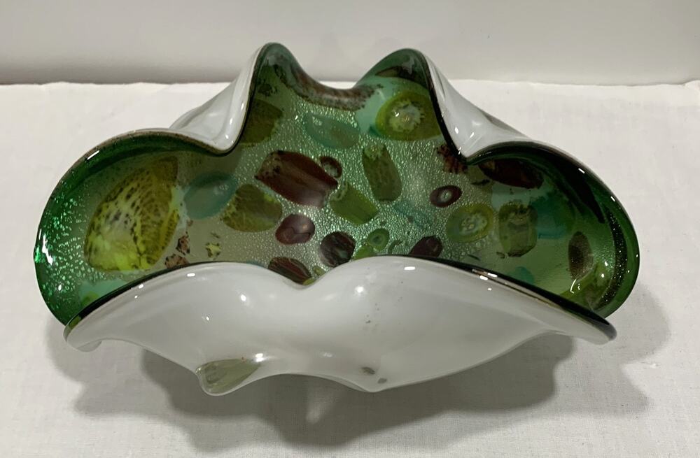 VTG Murano Art Glass Millefiori Bowl  Hand Blown Italian Sculptural Form